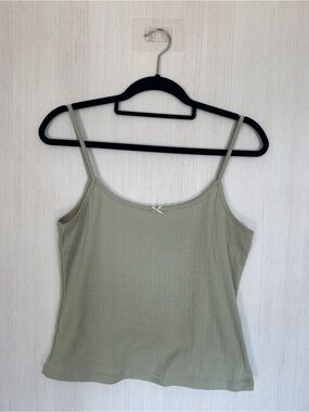 Sage Green Pointelle Knit Bow Cami Top Size L